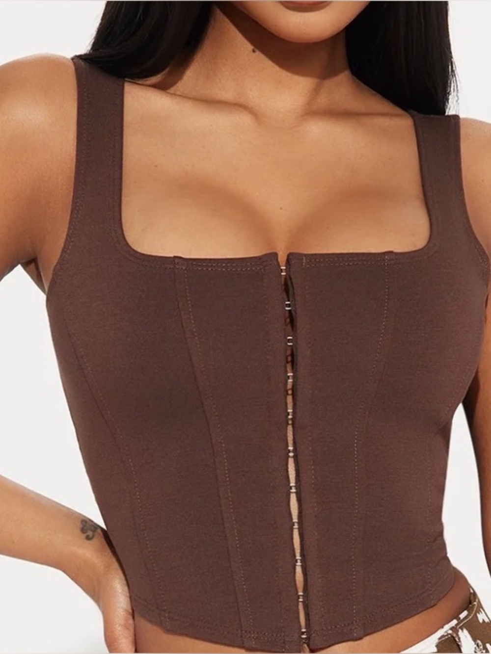 Brown Hook-and-Eye Corset Crop Top